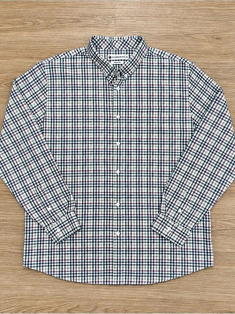 Southern Proper Henning Shirt Plaid Button Down in White & Green XXL Like New